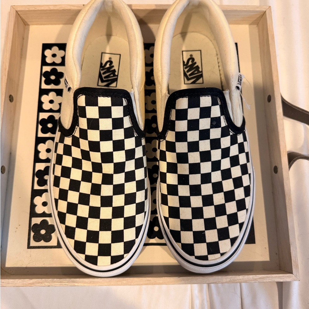Vans Checkered Slip-On Sneakers - Black and Cream